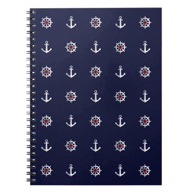 Cuaderno Modelo blanco y azul rojo del ancla (Frente)