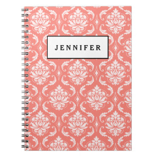 Cuaderno Modelo clásico blanco rosado coralino del damasco