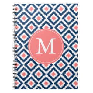 Cuaderno Modelo coralino azul con monograma de Ikat de los