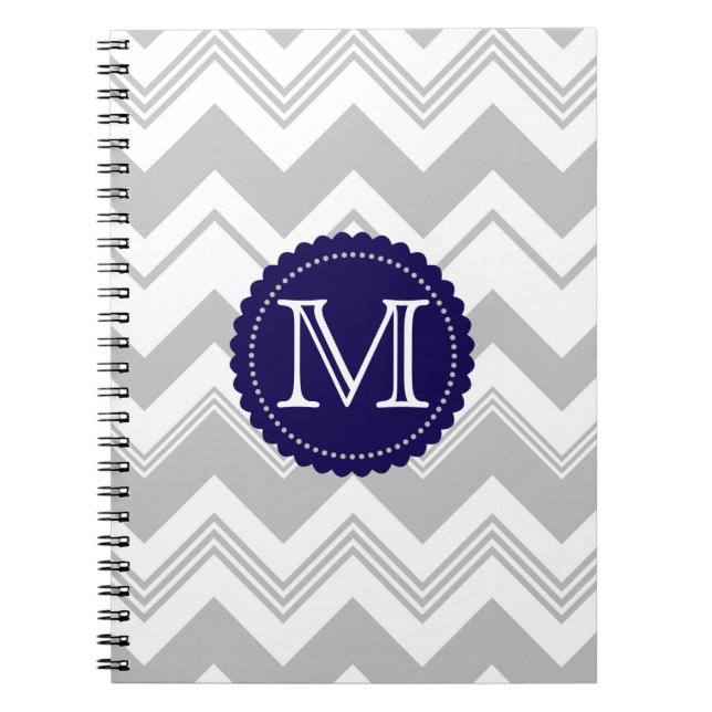 Cuaderno Modelo de Chevron del monograma del blanco gris (Frente)