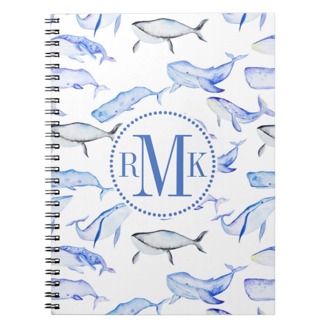 Cuaderno Modelo de la ballena azul de la acuarela (Frente)
