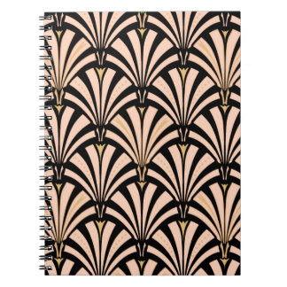 Cuaderno Modelo de la fan del art déco - melocotón en negro