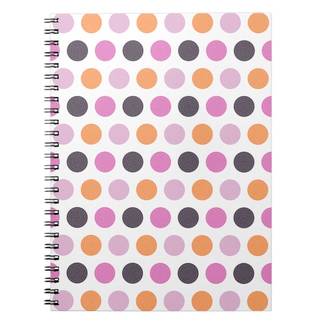 Cuaderno Modelo de lunar rosado púrpura anaranjado retro (Frente)