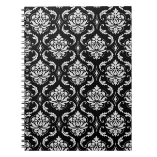 Cuaderno Modelo floral blanco y negro clásico del damasco