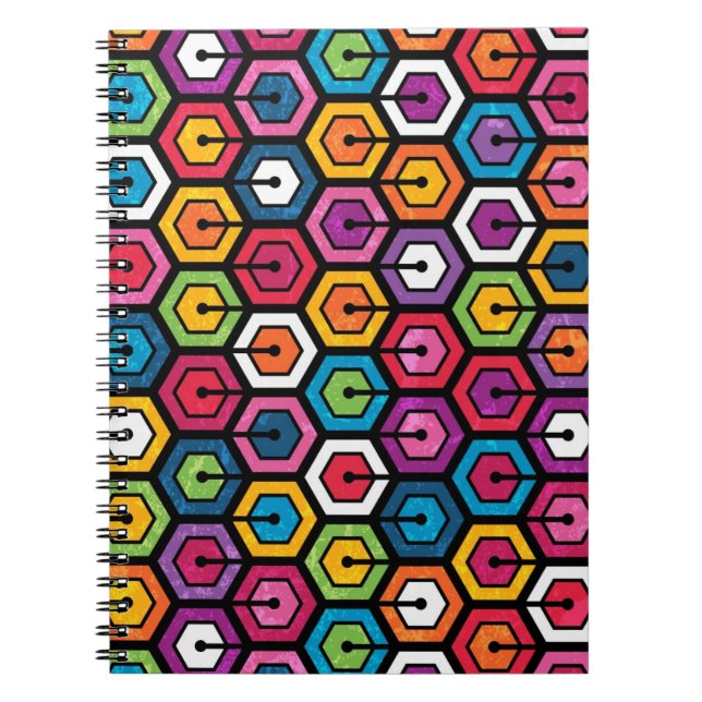 Cuaderno Modelo geométrico colorido con hexágonos (Frente)