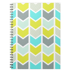 Cuaderno Modelo geométrico gris amarillo azul de Chevron de