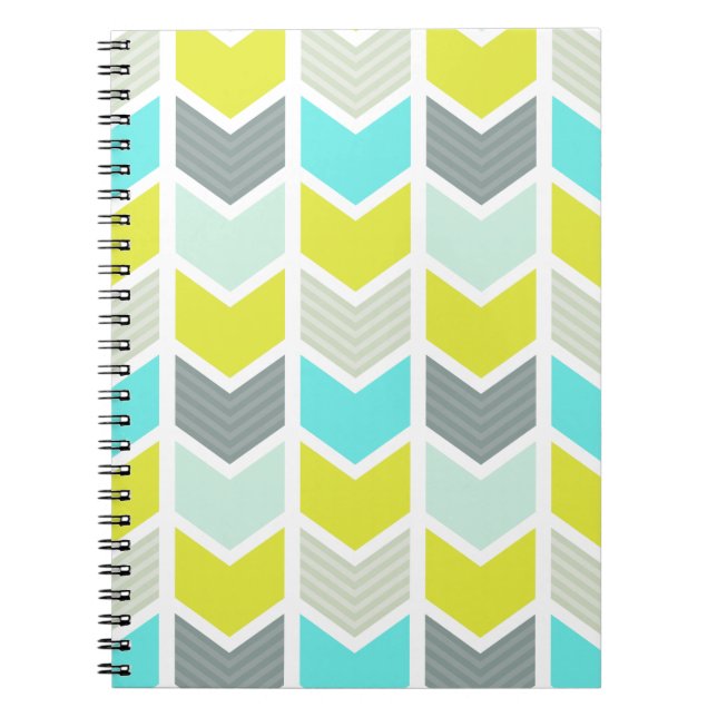 Cuaderno Modelo geométrico gris amarillo azul de Chevron de (Frente)