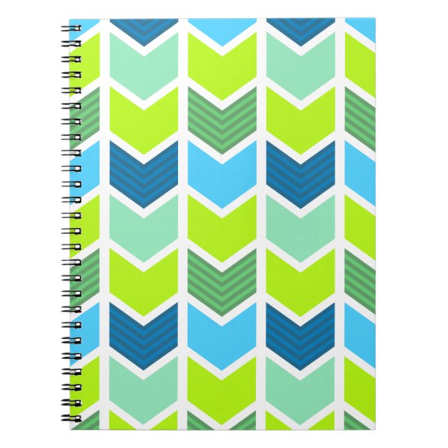Cuaderno Modelo geométrico verde y azul moderno de Chevron (Frente)