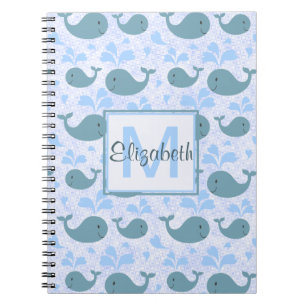 Cuaderno Modelo lindo del monograma de las ballenas azules
