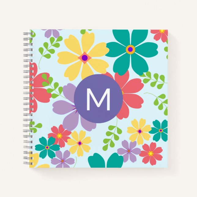 Cuaderno Modelo moderno de flores alegres y brillantes mono (Anverso)
