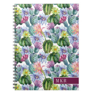 Cuaderno Modelo pintado a mano del cactus de la acuarela