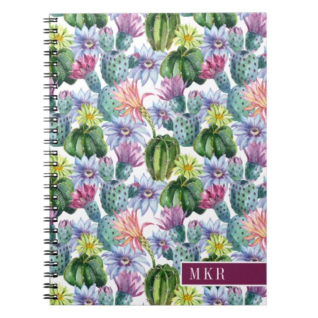 Cuaderno Modelo pintado a mano del cactus de la acuarela (Frente)