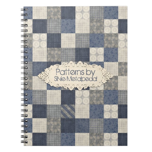 Cuaderno Modelo poner crema azul del quilter del falso dril (Frente)