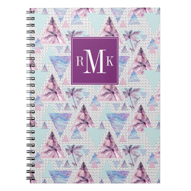 Cuaderno Modelo rosado y azul de la acuarela de la palmera (Frente)