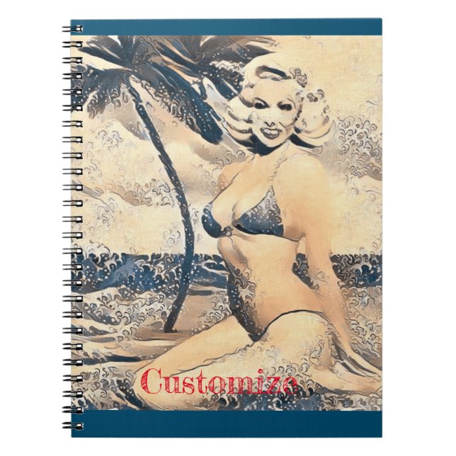 Cuaderno Modelo rubia de bikini arrodillada Thunder_Cove (Frente)