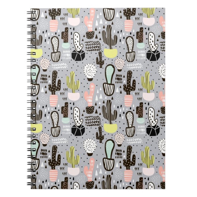 Cuaderno Modelo texturizado dibujado mano del cactus (Frente)