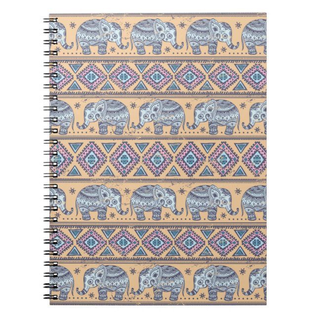 Cuaderno Modelo tribal del elefante étnico azul (Frente)