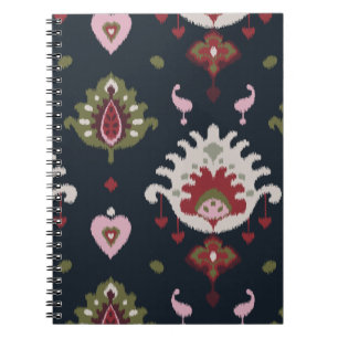 Cuaderno Modelo tribal del ikat femenino negro rosado rojo