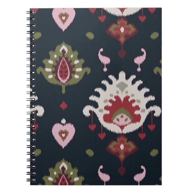 Cuaderno Modelo tribal del ikat femenino negro rosado rojo (Frente)