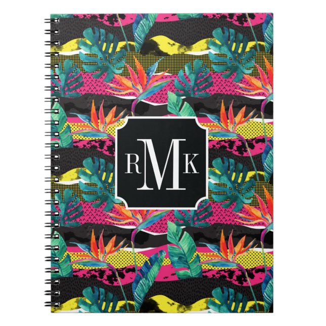 Cuaderno Modelo tropical abstracto de neón de la textura (Frente)