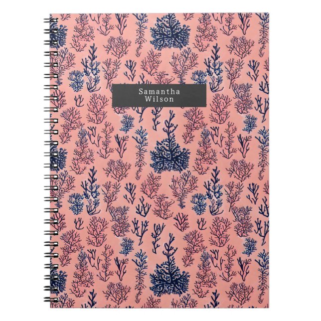 Cuaderno Modelo tropical de azul y coral de adormidera (Frente)