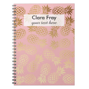 Cuaderno modelo tropical de la piña del falso oro elegante