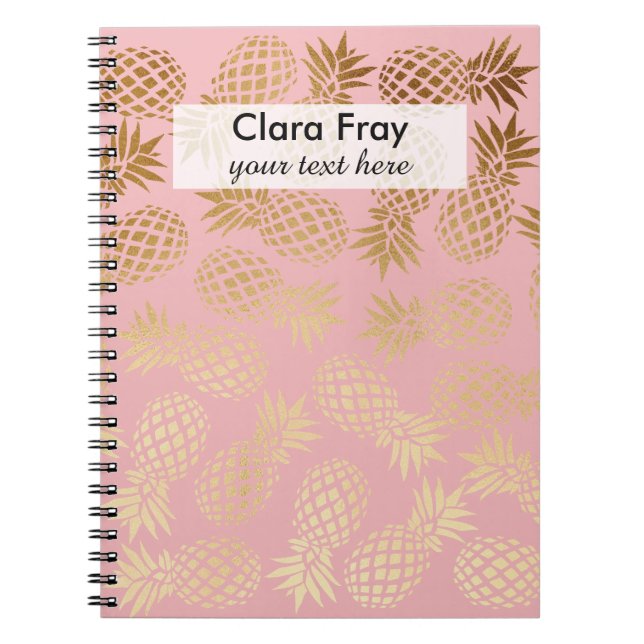 Cuaderno modelo tropical de la piña del falso oro elegante (Frente)