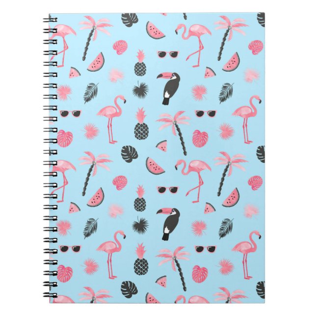 Cuaderno Modelo tropical del verano rosado y azul (Frente)