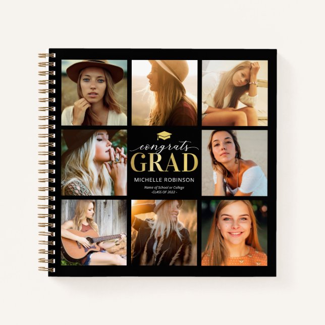 Cuaderno Modern 8 Photo Graduation Party Guest Book (Anverso)