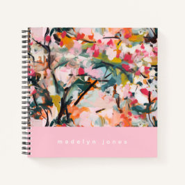 Cuaderno Modern Abstract Art Botanical Pink Flowering Tree