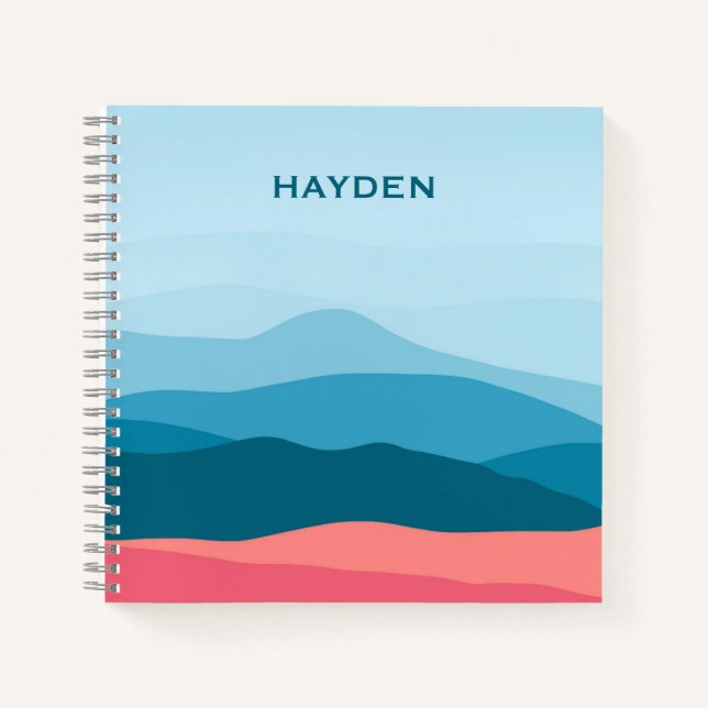 Cuaderno Modern Abstract Blue Pink Mountains Personalised (Anverso)