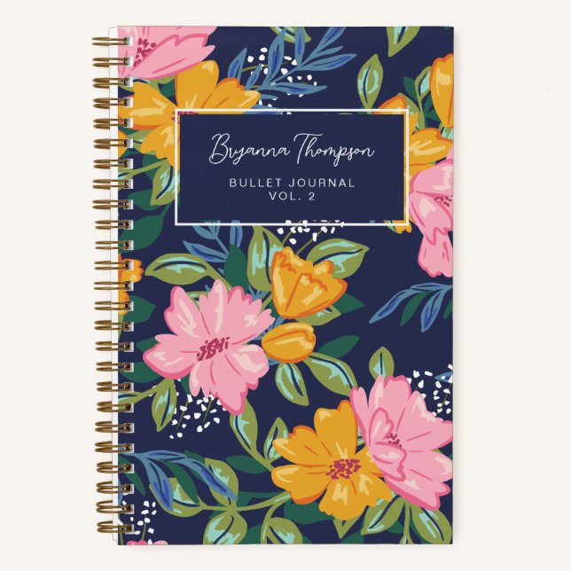 Cuaderno Modern Abstract Pink & Yellow Floral Pattern (Anverso)