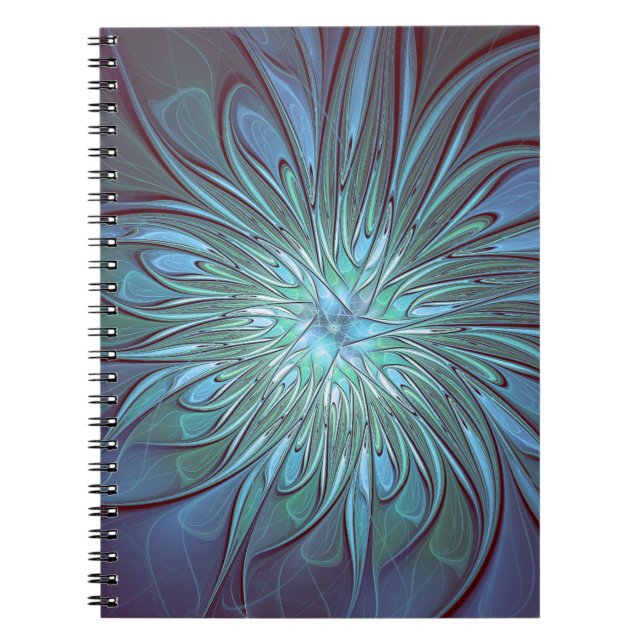 Cuaderno Modern Abstract Trendy Blue Flower Fractal Art (Frente)