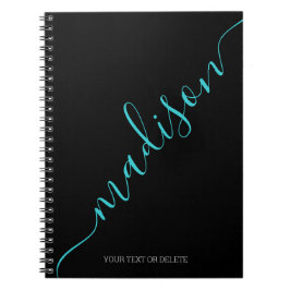 Cuaderno Modern Black Teal Handwritten Name Monogram