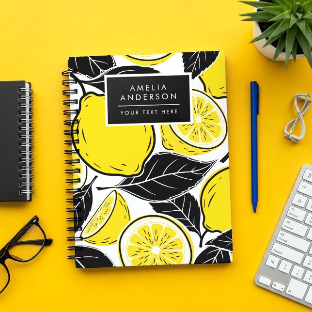 Cuaderno Modern Bold Lemon & Black Leaves  Seamless Pattern (Subido por el creador)