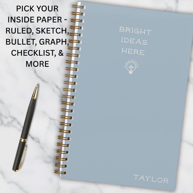 Cuaderno Modern Bright Ideas Personalized Name Dusty Blue (Personalized for thinkers, planners, and creators.
)
