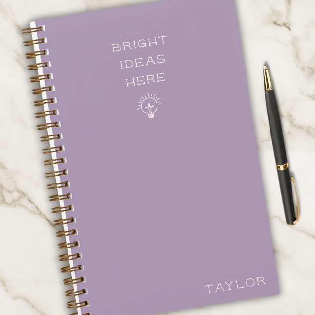 Cuaderno Modern Bright Ideas Personalized Name Lavender  (Bright ideas deserve a beautiful place to land.)