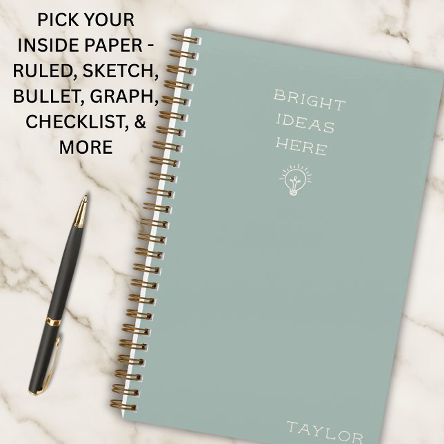 Cuaderno Modern Bright Ideas Personalized Name Sage (Personalized for thinkers, planners, and creators.
Clean design with a modern aesthetic.)