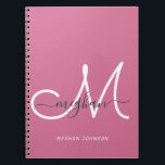 Cuaderno Modern Chic Hot Pink White Script Monogrammed<br><div class="desc">Modern, trendy girly hot pink and white custom personalized monogrammed spiral notebook. This simple elegant design features a cursive hand lettering name with swashes in gray and a huge hand-writing monogram script in white on hot pink, or deep pink background. This feminine, pretty notebook is a perfect gift idea for...</div>