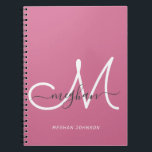 Cuaderno Modern Chic Hot Pink White Script Monogrammed<br><div class="desc">Modern, trendy girly hot pink and white custom personalized monogrammed spiral notebook. This simple elegant design features a cursive hand lettering name with swashes in gray and a huge hand-writing monogram script in white on hot pink, or deep pink background. This feminine, pretty notebook is a perfect gift idea for...</div>