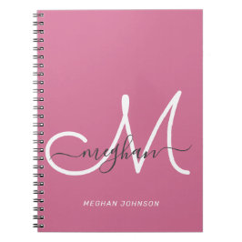 Cuaderno Modern Chic Hot Pink White Script Monogrammed