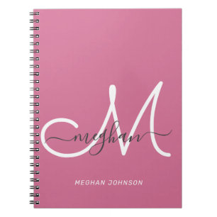 Cuaderno Modern Chic Hot Pink White Script Monogrammed