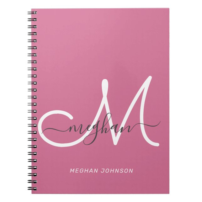 Cuaderno Modern Chic Hot Pink White Script Monogrammed (Frente)