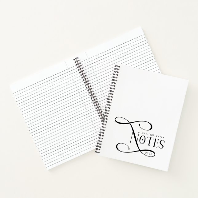 Cuaderno Modern Elegant Notes Personalized Black White  (Interior)