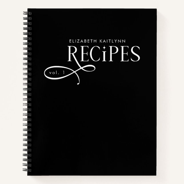 Cuaderno Modern Elegant Personalized Black White Recipes (Anverso)