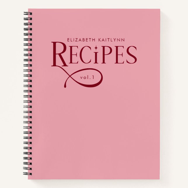 Cuaderno Modern Elegant Personalized Burgundy Pink Recipes (Anverso)