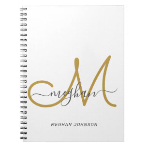 Cuaderno Modern Elegant White Gold White Script Monogram