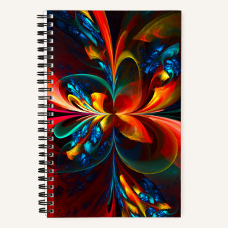Cuaderno Modern Floral Resumen Art Naranja Patrón Azul #14