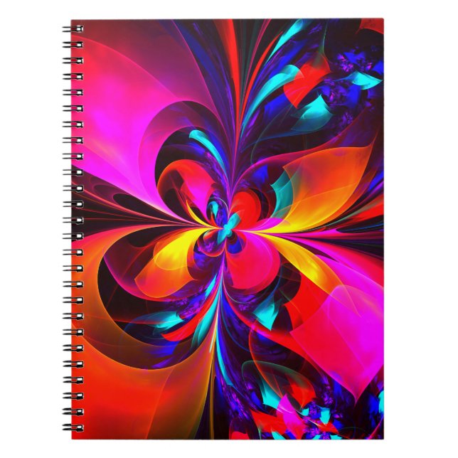 Cuaderno Modern Floral Resumen Arte Patrón Azul Rojo #07 (Frente)