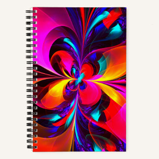 Cuaderno Modern Floral Resumen Arte Patrón Azul Rojo #07